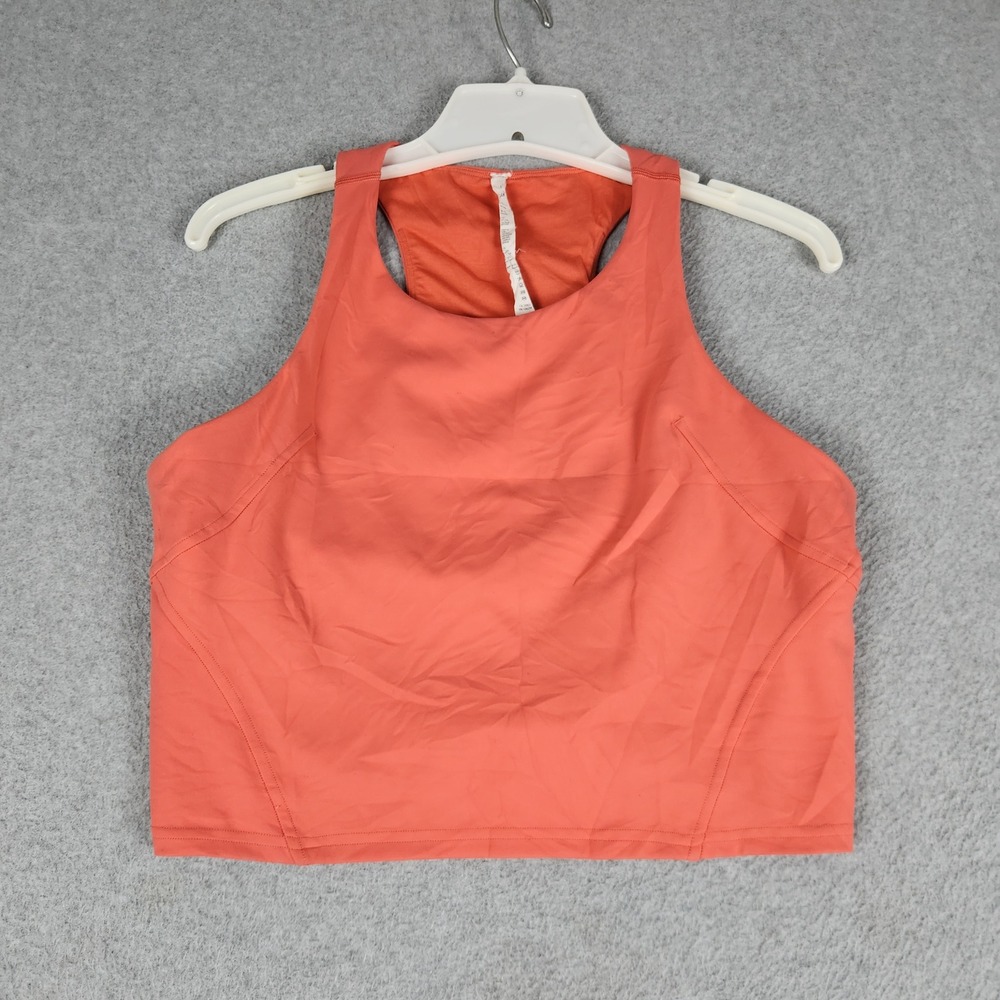 Lululemon Cropped Tank Top Womens 12 Coral Orange Workout Racerback Athletic Fit